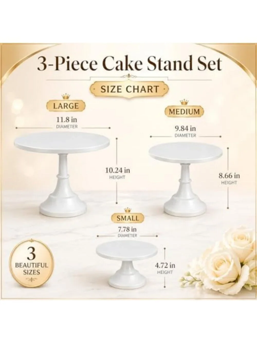 3 Pack Metal Tiered Cake Stands - 8, 10, 12 Inch Dessert Display Set
